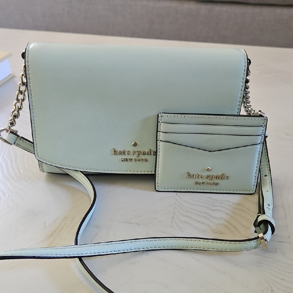Kate Spade Carson mint green saffiano leather crossbody and card holder set